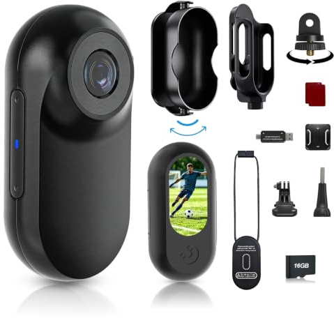Mini Body Camera, Thumb Size Wearable 1080P Action Camera with 16GB | Magnetic Necklace POV Cam, Helmet Mount,Mounting Kit for Cycling,Vlogging,Sports,Up to 128GB Expandable,Gift for Men & Women