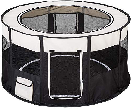 tectake® Parc a Chiot Pliable, Parc pour Chien, Chat, Chaton, Lapin, Cochon d'Inde et Autres Petits Animaux, Sol Amovible, 114 x 60,5 cm, Cage pour Chien Cage Lapin et Animaux de Compagnie, Noir