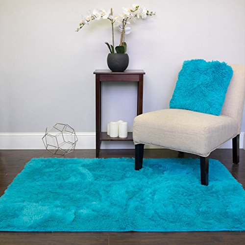Kunstfell-Teppich, dekorativ, 122 x 152 cm, ultraweich und luxuriös, tierversuchsfrei, umweltfreundlich, rutschfest, Premium-Bodenbelag für Wohnzimmer, Esszimmer, Schlafzimmer und mehr, Türkis