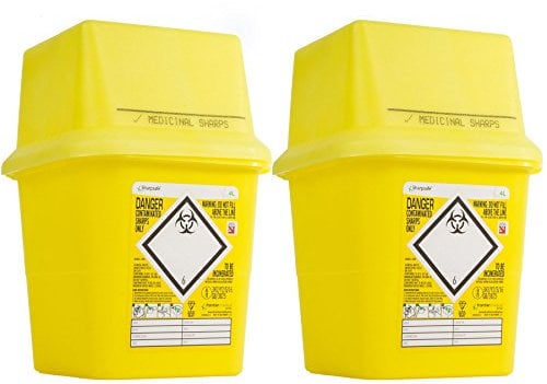 2x Biohazard Sharps Large Medical Bins 4 Litre Boxes