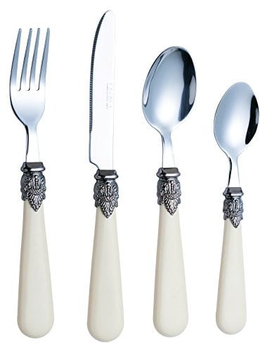 Exzact Cutlery Set 16pcs Stainless Steel, Vintage Style Antique Cream Handles ABS, Elegant Retro Style