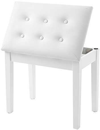 SONGMICS Padded Wooden Piano Bench Stool with Music Storage White ULPB55WT