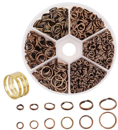 PandaHall Elite - Set von 920pcs Doppelringe Eisenringe Doppelschlinge Ring Spaltringe Ringe Biegeringe Sets für Schmuckherstellung, hohe Qualität, rotes Kupfer, 4~10mm