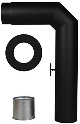 LANZZAS Ofenrohr-Set 2x 45° 3-teilig - im Durchmesser Ø 150 mm - Farbe: schwarz - Rauchrohr-Set mit Drosselklappe und Reinigungsöffnung