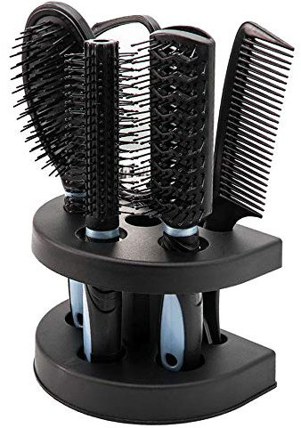5pcs Hair Comb Set Professional Detangle Hair Brush Women Ladies Hair Care Massage Brush with Mirror and Holder Hair Styling Tools for Adults & Kids (Blue)