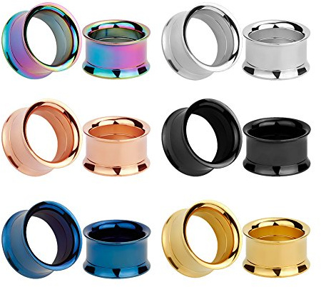 KUBOOZ 12-teiliges Set, bunt, aus Edelstahl, Schraube, Ohrstecker, Tunnel, Messgerät, Piercing