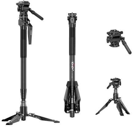 COMAN One-Touch è un Monopiede da Viaggio Leggero per Fotocamere. È Dotato di una Base Basculante a Forma di U, Piedini di Supporto Rimovibili e una Testa Fluida V1 Capacità di Carico Massima di 5kg