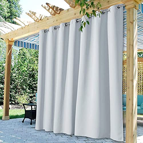 StangH Outdoor Patio Curtains White Waterproof 100 x 84 inches Grommet Sliding Door Drapes Thermal Insulated Blackout for Pergola/Gazebo, Greyish White, W100 x L84 inch, 1 Panel
