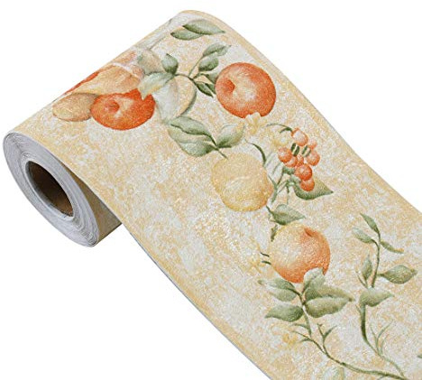 sourcing map 3D Wall Paper Border Self Stick Wall Covering PVC Floor Borders for Kitchen Bathroom Bedroom Wall Decor Paper Fruit Pattern Green 3.94 Inch By 16.4 Feet