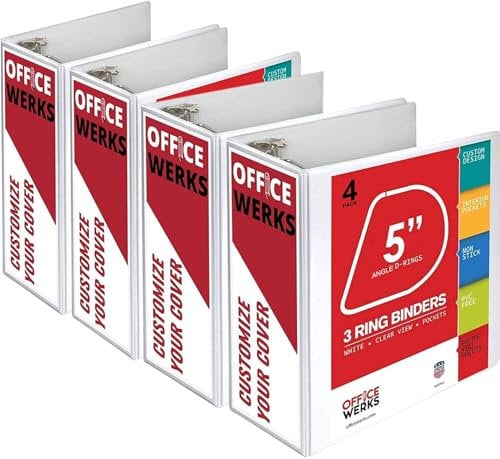 3-Ringbuch, professionelle D-Ringbuch, 12,7 cm, Präsentationsmappe für Standard-Seiten 8,5 x 11 mit Taschen, kristallklares Sichtbuch, weiß, 4 Stück