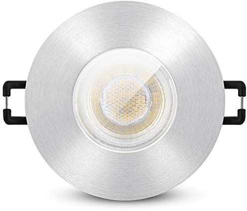 linovum ISASO Einbaustrahler silber rund IP65 GU10 2W warmweiß inkl LED | Deckenspot IP65 Alu gebürstet - warmweiß, mit Glasscheibe für Bad, Dusche & außen, für GU10, inkl. LED, direkt an 230V