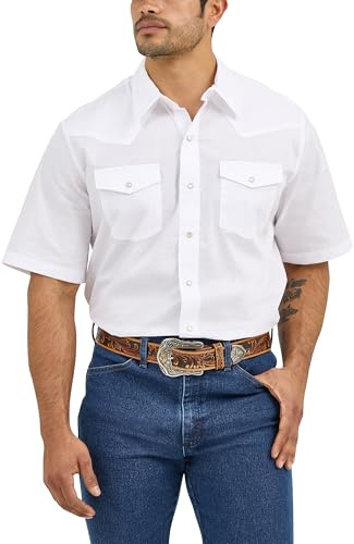 Wrangler Men's Sport Western Basic Two Pocket Short Sleeve Snap Shirt Shirt