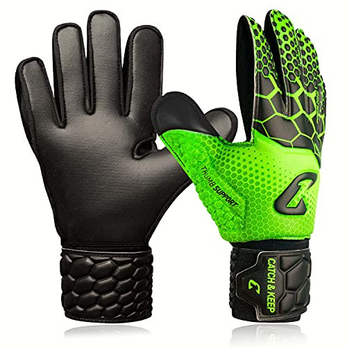 CATCH & KEEP® Kralle Junior Pro - Kinder Torwarthandschuhe - Premium Torhüterhandschuhe für Kinder - Tormannhandschuhe mit extra starkem Grip (Version 3 - Grün, 7)