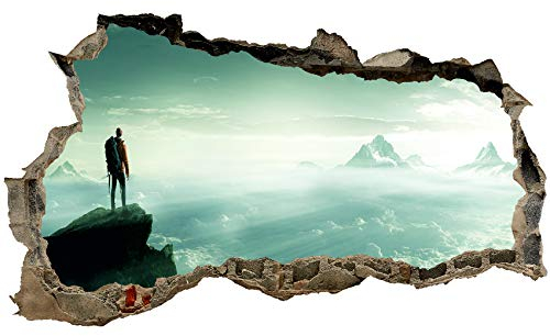3D Wandtattoo Mauerloch Wandsticker Wandaufkleber Durchbruch Städte Landschaft Abenteuer selbstklebend H 60 x B 100 Schlafzimmer Wohnzimmer (WL52 Mountainman)