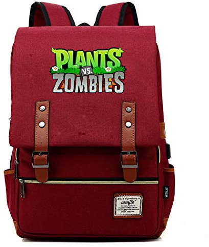 WANHONGYUE Plants vs. Zombies Game Anime Vintage Rucksack College Student Schoolbag 15.6-inch Laptop Backpack with USB Charging Port Red / 2