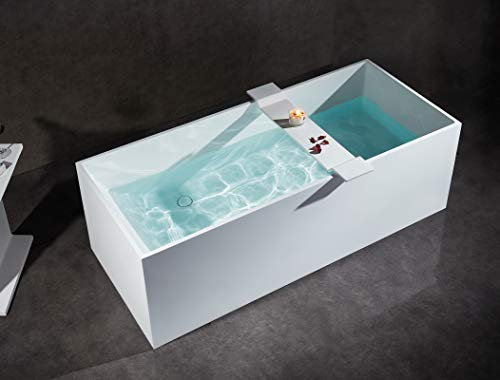 Vasca da bagno freestanding in fusione minerale LUNA STONE - 170 x 72 cm - Bianco - Accessori opzionali, Rubinetti a scelta:Senza rubinetteria, Sistema drenaggio:Senza sistema di drennaggio
