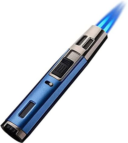 Torch lighters, ibforcty Refillable Butane Torch Adjustable Pen Lighter Double Flame Lighter Jet Flame Lighters Multipurpose for Grill BBQ Camping (Blue) (Butane Gas Not Included)
