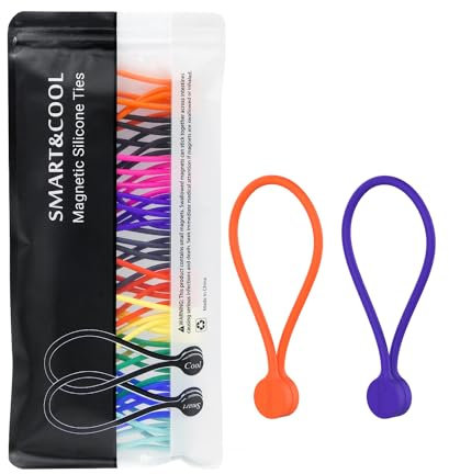 SMART&COOL Reusable Silicone Magnetic Cable Ties for Bundling and Organizing, Holding Stuff, Book Markers, Fridge Magnets, or Just for Fun, Assorted Color, 7.16'' (30-Pack, Multi)