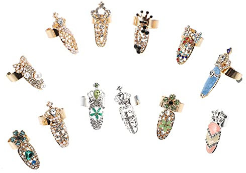 Minkissy 12st Nagelkunstring Aus Strass Nagelring Dekoration Knöchelring Nagelkunst Ring Für Frauen Nagelabdeckungsring Aus Strass Nagel Kunst Strass-nägel Fräulein Maniküre Legierung