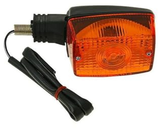 Roller Blinker vorne 12 V Halogen kompatibel mit Honda PX 50, SH 75 Scoopy | Kompletter Blinker vorn inkl. Leuchtmittel; Vergleichsnummern 33600-GJ3-600, 35603-03A50; schwarz, Glas orange, quadratisch