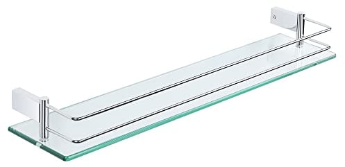 SAYAYO Mensola Bagno Vetro, 60 CM Mensola Vetro Doccia in Acciaio Inox, Mensole Doccia da Muro, Vetro Temperato 8 MM, per Cucina Bagno, Cromo Lucido, EGC1000-60-C