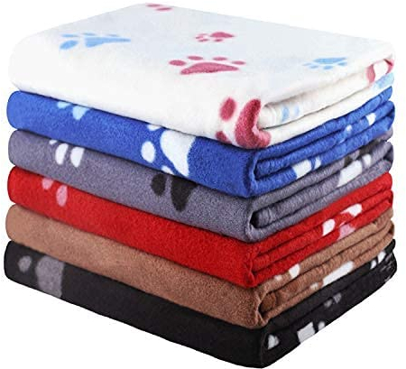 Haustierdecke, weiche Fleece-Decke für Hunde und Katzen, flauschig, warm, Schlafdecke mit Hundepfotenabdruck, für Kätzchen, Welpen, Haustierhütten, Betten, Autositze und Kiste, 6 Stück (Pfote, 70 x