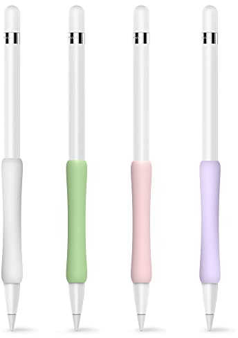 DOGAIN 4 Stück Silikon Schutzhülle Griff Ergonomische Ärmelzubehör Hülse Silikon Kompatibel mit Apple Pencil 1. und 2. Generation (Weiß+Lila+ Rosa+Avocadogrün)