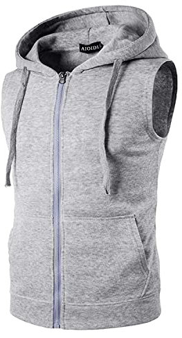 AIOIDI Herren Tank Top Ärmelloser Hoodie Muskelshirt Workout Sport Fitness Unterhemden A-Grau2 M