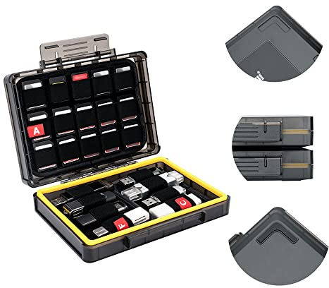 KIWIFOTOS Étui de Rangement empilable antidérapant Robuste pour 30 Cartes mémoires CFexpress Type A, SD Nintendo Switch (NS), PSV PS Vita et 16 clés USB résistantes à l'eau