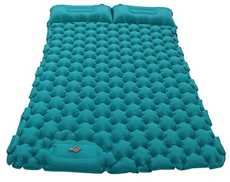 XJCX Matelas de couchage de camping ultraléger isolé pour 2 personnes, matelas de couchage gonflable à pied avec pompe intégrée pour tente, randonnée, voyage, sac de rangement (bleu)