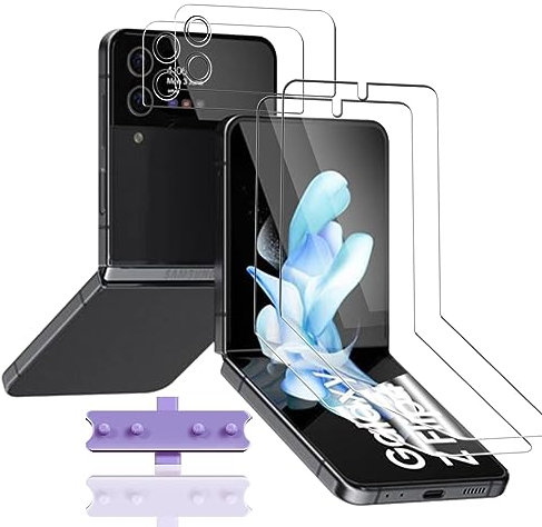 Jewloofa Protector de Pantalla Compatible con Samsung Galaxy Z Flip 4, 2 Piezas TPU Protector Pantalla y 2 Piezas Protector de Lente cámara, Anti-Arañazos, Cobertura Completa para Galaxy Z Flip 4