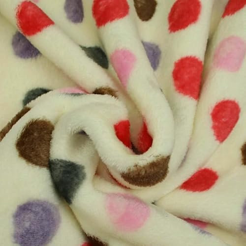 Superweicher Fleece-Stoff, doppelseitig gepunktet, 10 x 10 cm, cremefarben mit braunen, roten, grauen und babyrosa Punkten 1841