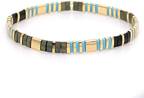 Townshine Bracelet extensible avec perles Miyuki japonaises multicolores de style bohème pour femme, 6 cm, Verre, Cristal