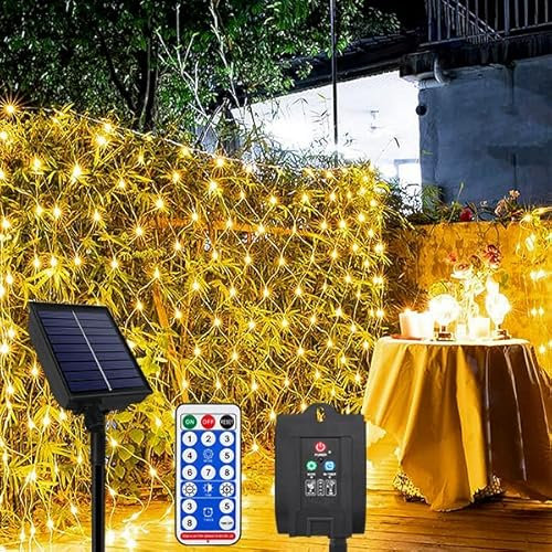 YUENFONG 3x2M Solar LED Lichternetz 250LED Netzlicht Solar/USB Betrieben, 8 Modi mit Timing-Fernbedienung, IP65 Wasserdicht Weihnachtsbeleutung für Weihnachten, Garten, Party, Warmweiß