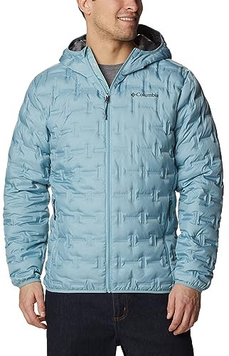 Columbia Men's Delta Ridge Down Hooded Jacket, Hooded Puffer Down Jacket, Stone Blue, Size XL