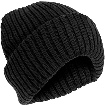 HiFEN® Herren Thinsulate gefütterte Thermo-Ski-Mütze, gerippt, dick, warm, bequem, isoliert, atmungsaktiv, weiche Kopfbedeckung, Schwarz , Einheitsgröße