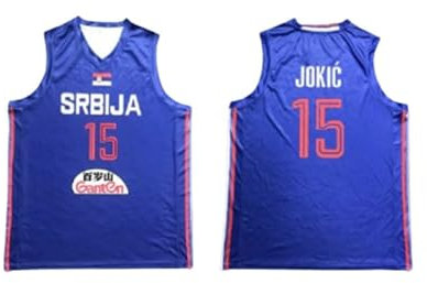 Niko Jokic 15 Serbia Blue Basketball Trikot genäht, Blau, L