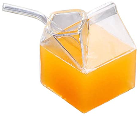 VENTDOUCE Milk Carton Cup | 12OZ Milk Container Milk Carton - Clear Milk Carton Water Bottle, Glass Milk Carton Creamer Pitcher, Cute Clear Milk Carton Cup