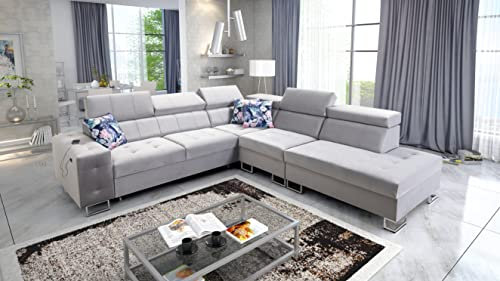 All4All Ecksofa Hugo IX mit Schlaffunktion - Bettkasten - XXL Big Sofa - Wohnlandschaft - L-Form - Couch - Eckcouch - Möbelwohnzimmer - Seite Links Rechts - Modern 26 (auf Kundenwunsch, Seite rechts)