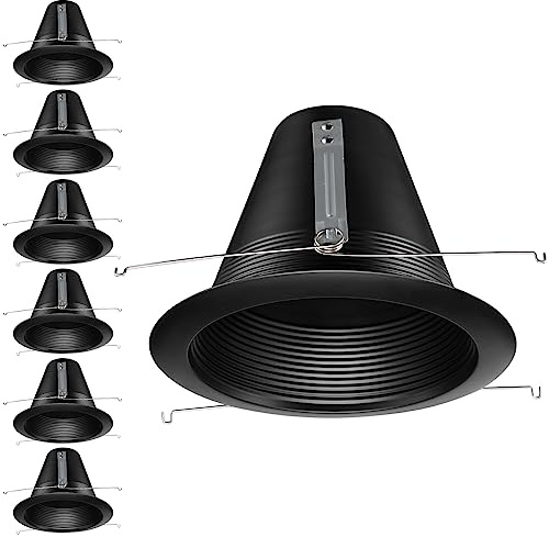 TORCHSTAR 6 Inch Recessed Can Light Trim, Air Tight Baffle Trim, IC-Rated Anti-Glare 6 Inch Can Light Trim, Self-Flanged Recessed Light Trim, Black, Pack of 6