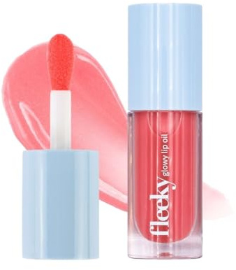 Fleeky Glowy Lip Oil - Natürlich & Pflegend Lippenöl - Lippenpflege für den ganzen Tag - Leicht und Nicht Klebrig - Melon Pink, Peach Pink, Berry Red (Melon Pink)