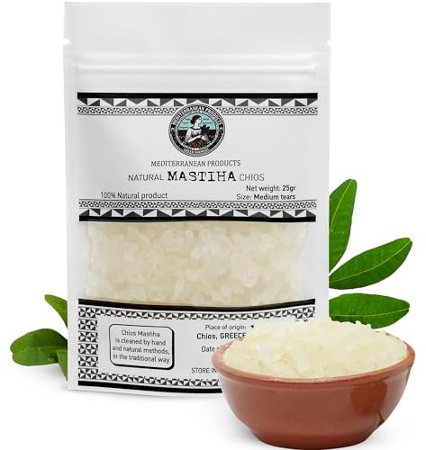 Mastiha Pura 100% Grecque de l'île de Chios - Probiotiques et prébiotiques intestinaux - Ballon gastrique - Chewing-gum sans sucre, Encens naturel (25 grammes)