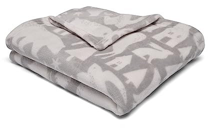 Fusion Snug - Coperta in pile con animali Scandi, 120 x 150 cm, colore: Grigio