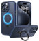 HWeggo for iPhone 15 Pro Case Magnetic,Compatible with MagSafe,Military Grade Drop Protection,Translucent Matte Back Non-slip Phone Cover with Invisible Stand for iPhone 15 Pro 6.1,Dark Blue