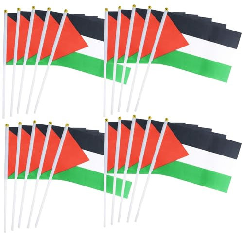 50 Packs Palestine Flags Hand-hold Mini Small Flag Hand-waved Palestinian Bunting on Plastic Sticks Party Parade Celebration Sports Football Game School Events Festival Outdoor Decoration