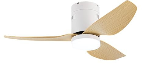Abrila - Ventilador DC BORAX | Blanco con tres Aspas en Color Haya con Luz | con 6 Velocidades Ajustables | 3 Temperaturas de Luz Seleccionables | Mando a Distancia Incluido