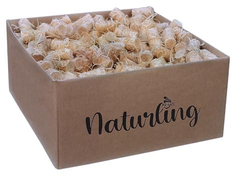 naturling Holzwolle Grillanzünder gewachst 100 Stück natürlicher Bio Feuer Anzünder für Grill Smoker Ofen
