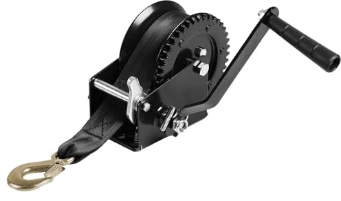 JACK BOSS Cabrestante de mano, capacidad de tracción de 1200 libras, cabrestante de remolque de barco, manivela de cuerda resistente con correa de poliéster de 26.3 pies, cabrestante de manivela