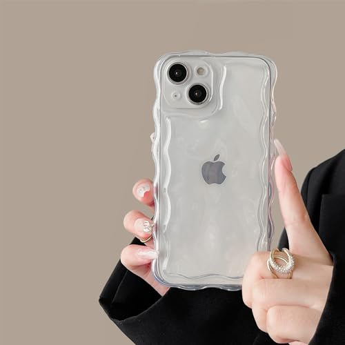 Fabspark Schutzhülle für iPhone 14, niedliches 3D-Design, transparent, Meteoritenblasen, Wasser-Riffelmuster, gelockter, gewellter Rahmen, weiches TPU, stoßfest, für iPhone 14 15,5 cm (6,1 Zoll