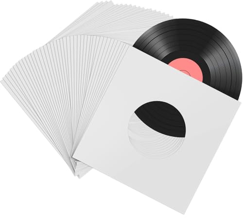 Eaasty 100 Pieces Paper Vinyl 45 RPM Record Sleeves 7 Inch Record Protection Paper Covers for Singles Records Square Sleeves Outer Album Covers Vinyl Jacket Covers with Holes for Storage(White)
